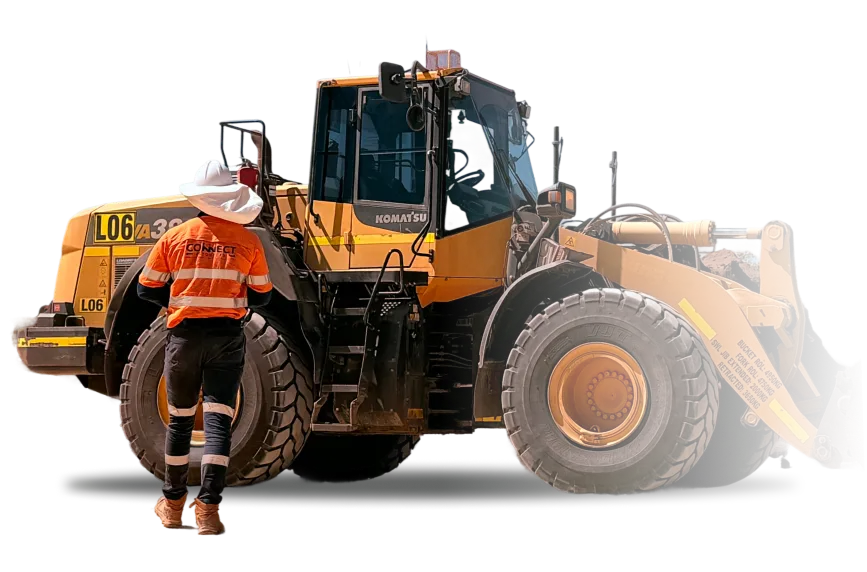 Labour Hire Machine Operator in Front of Front End Loader, Connect Resources Australia